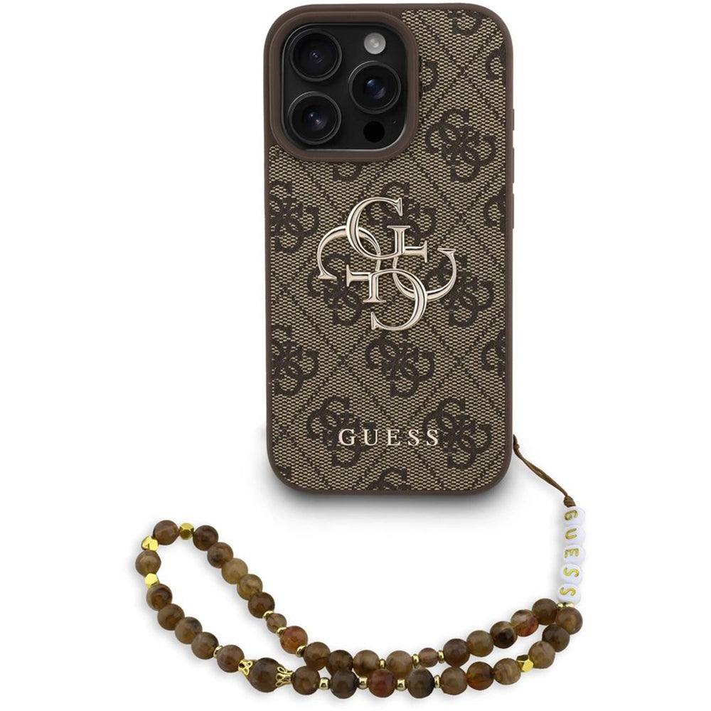 Case for Apple iPhone 16 Pro Max, Guess, 4G Classic Logo with Strap, Brown