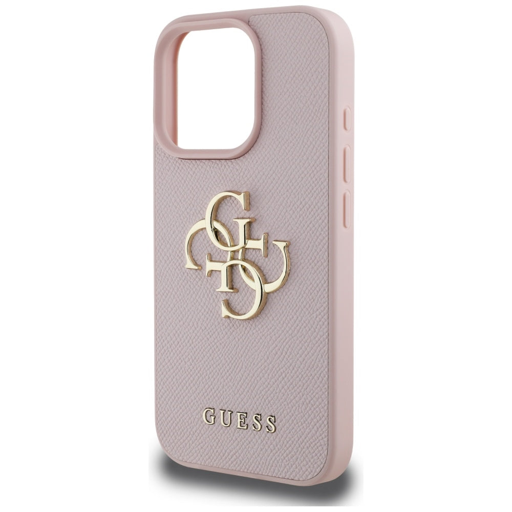Étui pour Apple iPhone 16 Pro Max, Guess, Grained Big 4G Logo Small Classic Logo, Rose.
