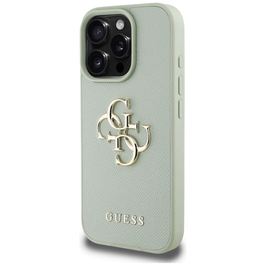 Housse pour Apple iPhone 16 Pro Max, Guess, Grained Big 4G Logo Small Classic Logo, Vert