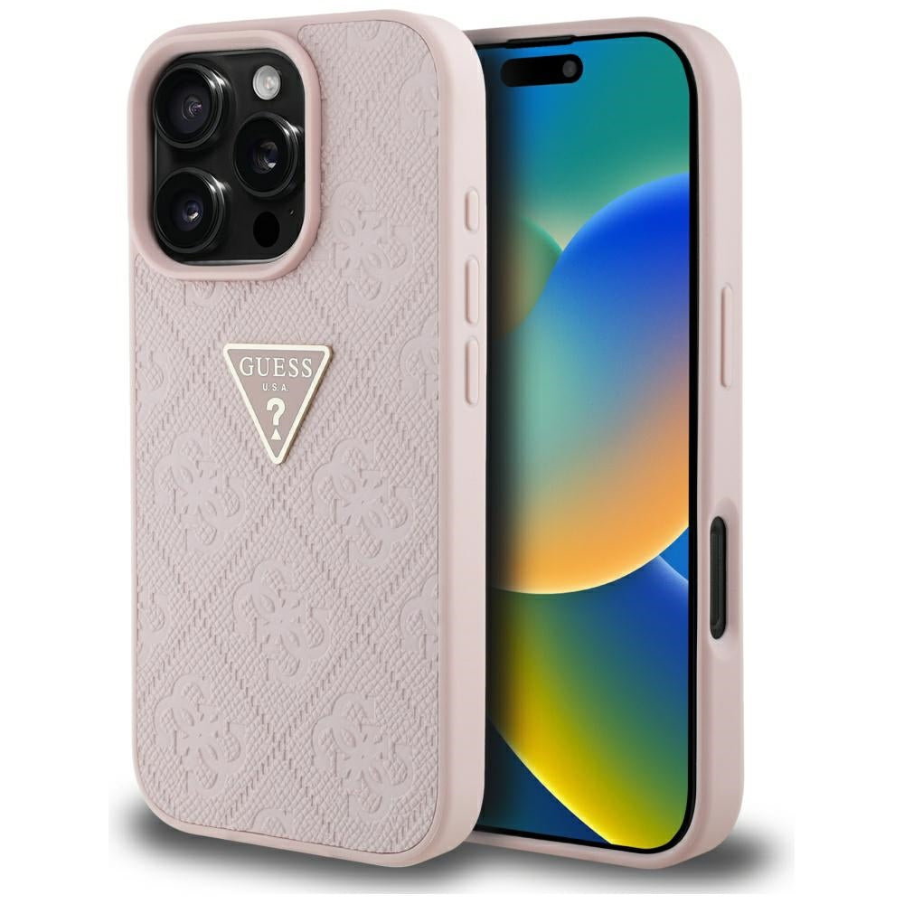 Case for Apple iPhone 16 Pro Max, Guess, Hot Stamp 4G Pattern Triangle Logo, Pink