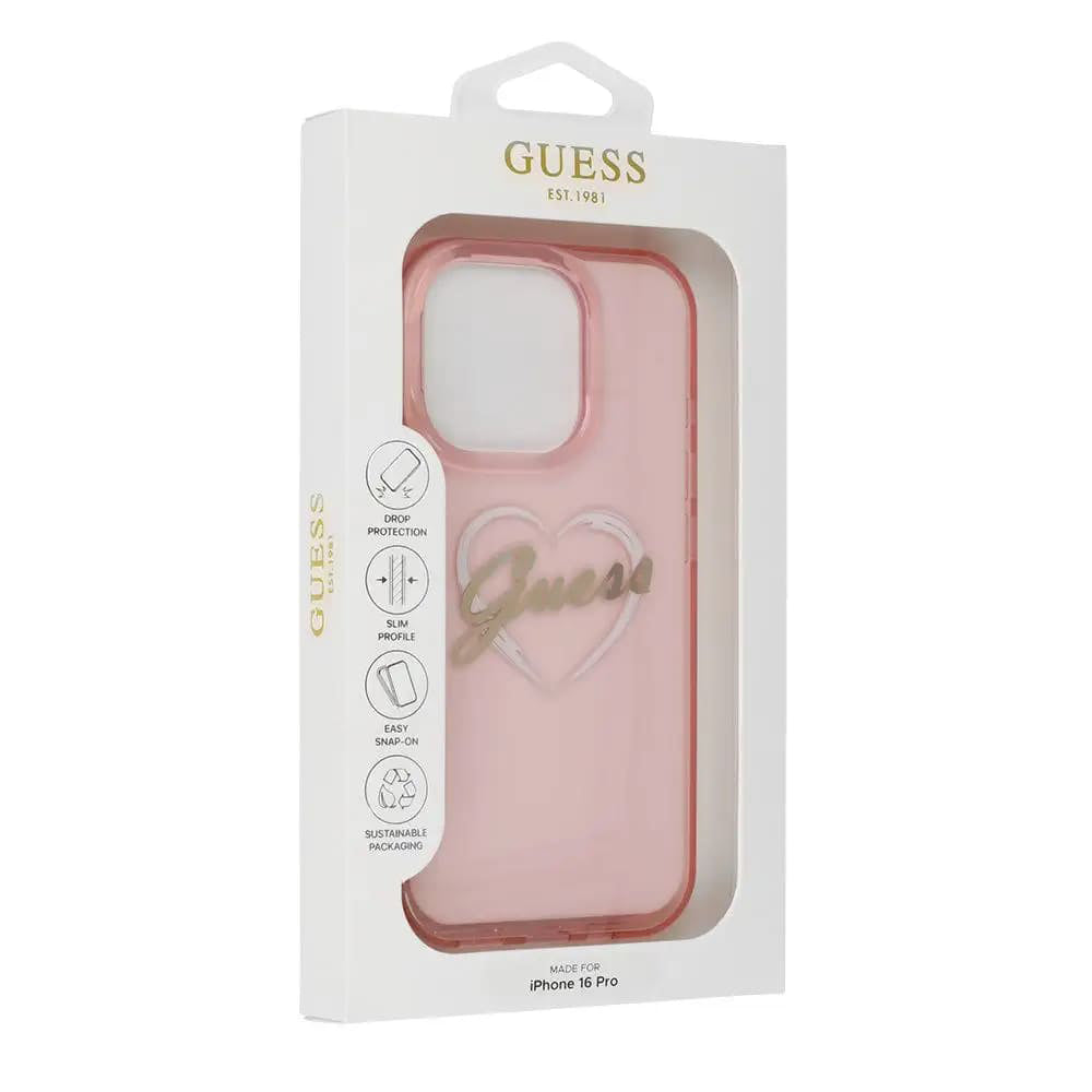 Hülle für Apple iPhone 16 Pro Max, Guess, IML Heart, Rosa