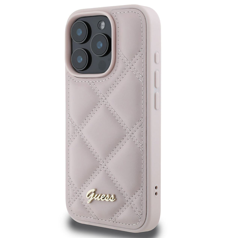 Étui pour Apple iPhone 16 Pro Max, Guess, Logo Métallique Matelassé, Rose