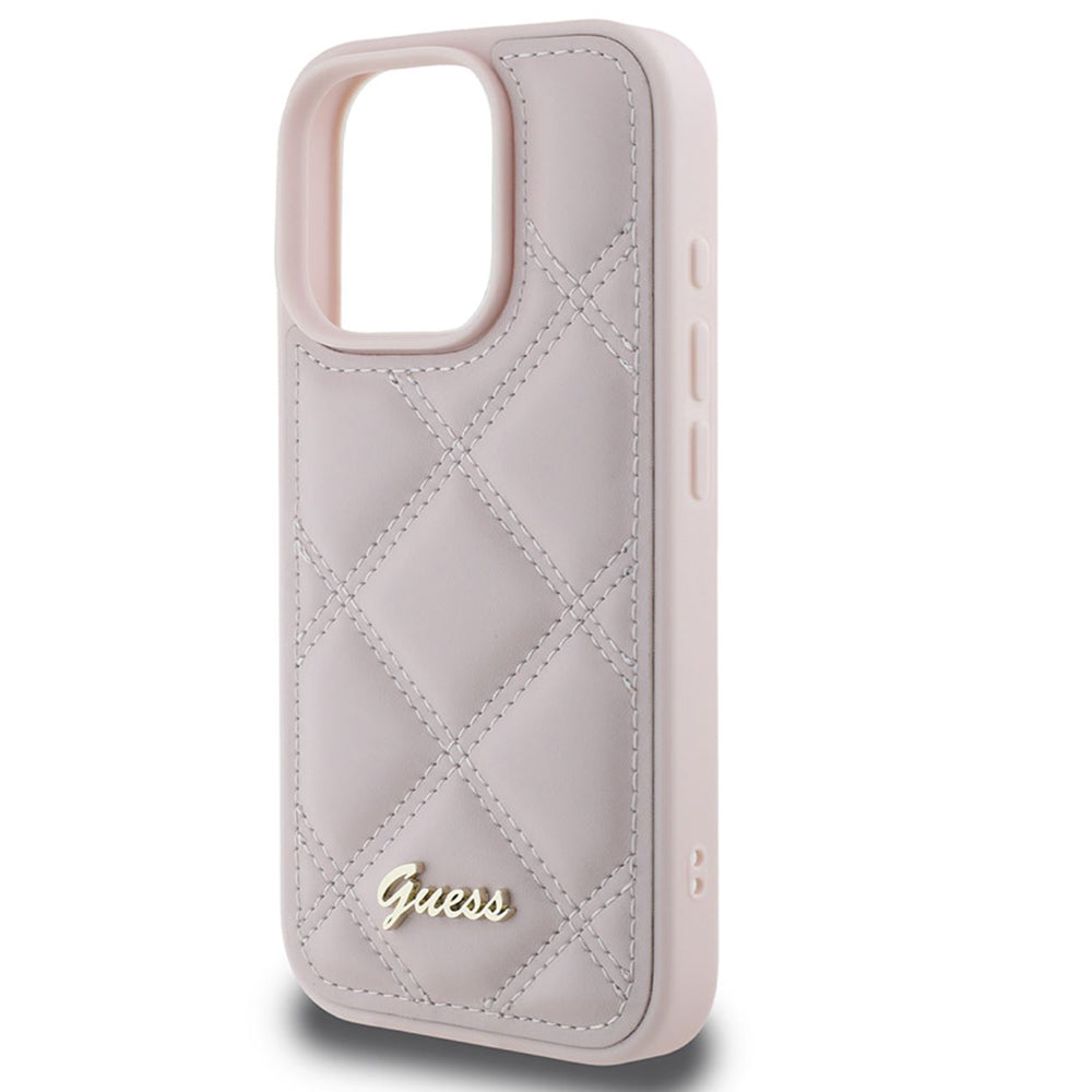 Étui pour Apple iPhone 16 Pro Max, Guess, Logo Métallique Matelassé, Rose