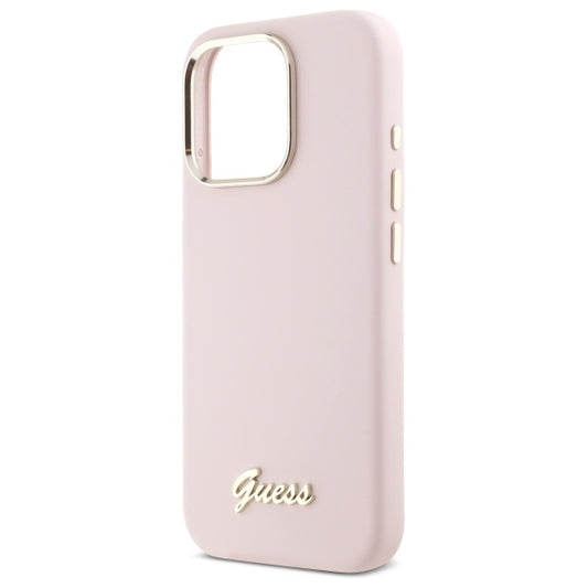 Étui pour Apple iPhone 16 Pro Max, Guess, Script Metal Logo & Frame, Rose Clair