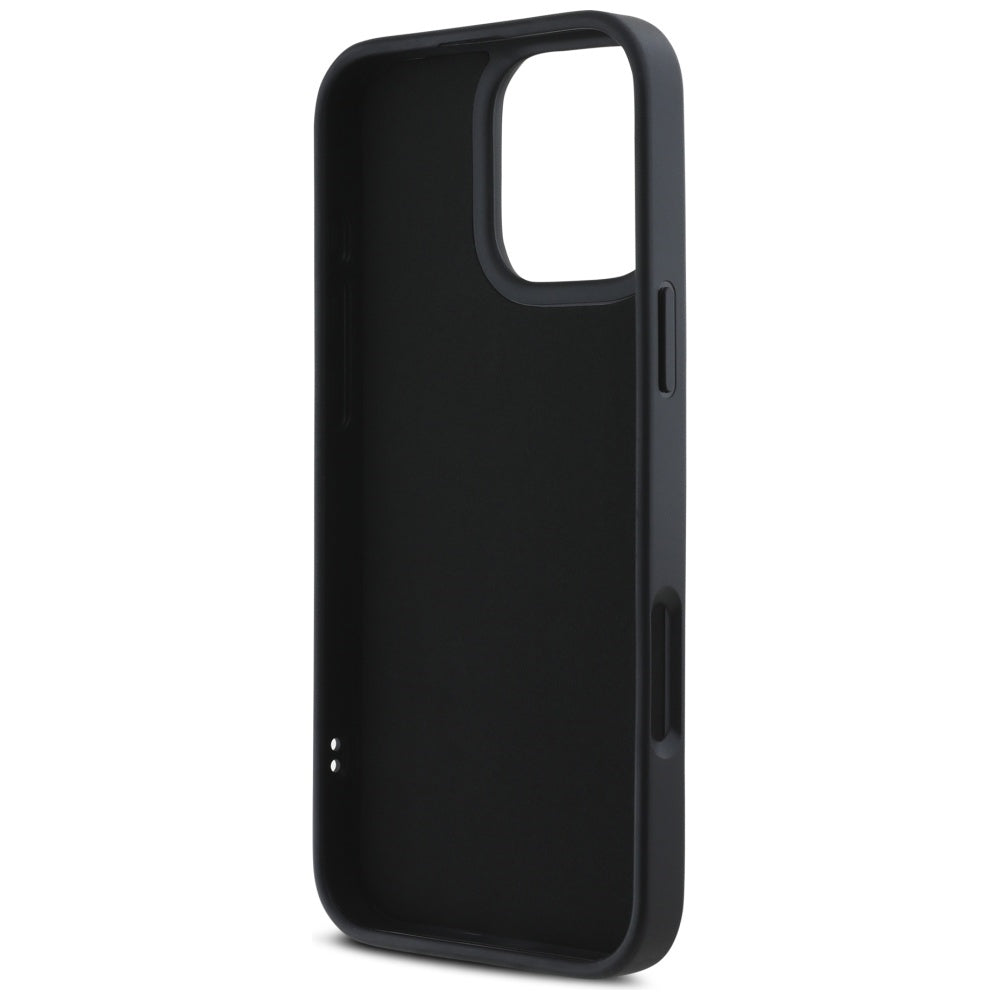 Housse pour Apple iPhone 16 Pro Max, Karl Lagerfeld, Logo Glitter Allongé en Caoutchouc 3D, Noire