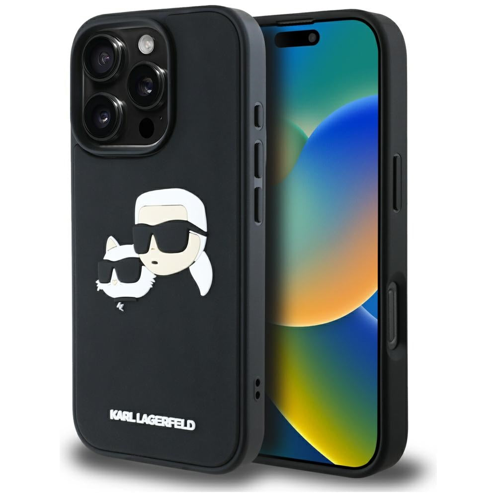 Hülle für Apple iPhone 16 Pro Max, Karl Lagerfeld, 3D Rubber Karl & Choupette, Schwarz