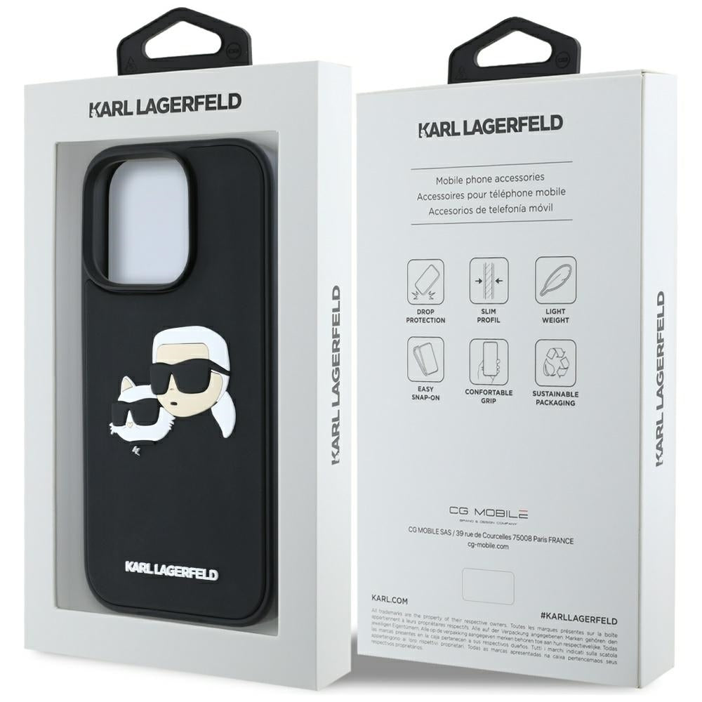 Hülle für Apple iPhone 16 Pro Max, Karl Lagerfeld, 3D Rubber Karl & Choupette, Schwarz