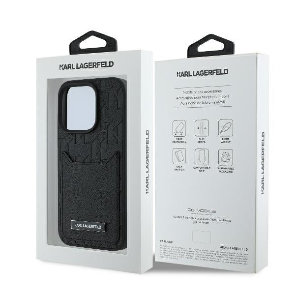 Hülle für Apple iPhone 16 Pro Max, Karl Lagerfeld, Cardslots Monogram, Schwarz