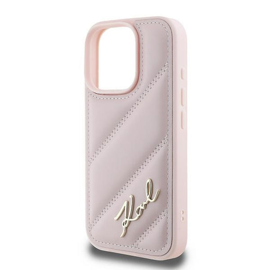 Étui pour Apple iPhone 16 Pro Max, Karl Lagerfeld, Diagonal Quilted Script, Rose