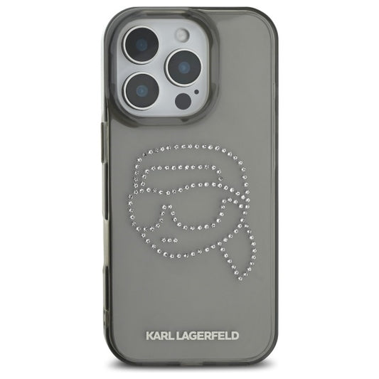 Étui pour Apple iPhone 16 Pro Max, Karl Lagerfeld, IML Rhinestones Karl's Head, Noir