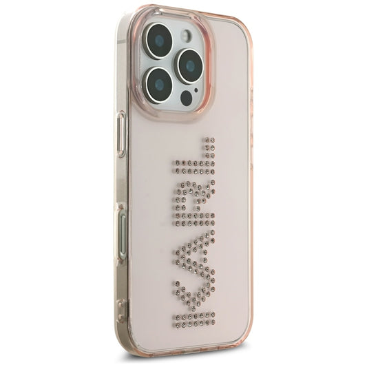 Étui pour Apple iPhone 16 Pro Max, Karl Lagerfeld, IML Rhinestones Pink Logo, Rose