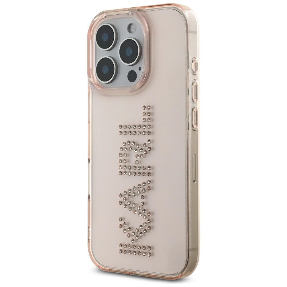 Étui pour Apple iPhone 16 Pro Max, Karl Lagerfeld, IML Rhinestones Pink Logo, Rose