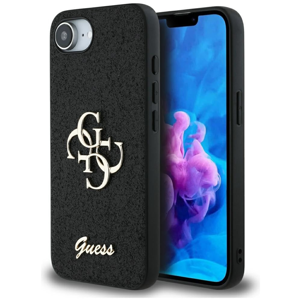 Étui pour Apple iPhone 17e / 16e, Guess, Fixed Glitter Big 4G, Noir