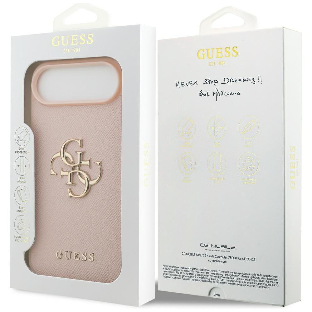 Étui pour Apple iPhone 17 Air, Guess, 4G Grained Big and Classic Logo, Rose.