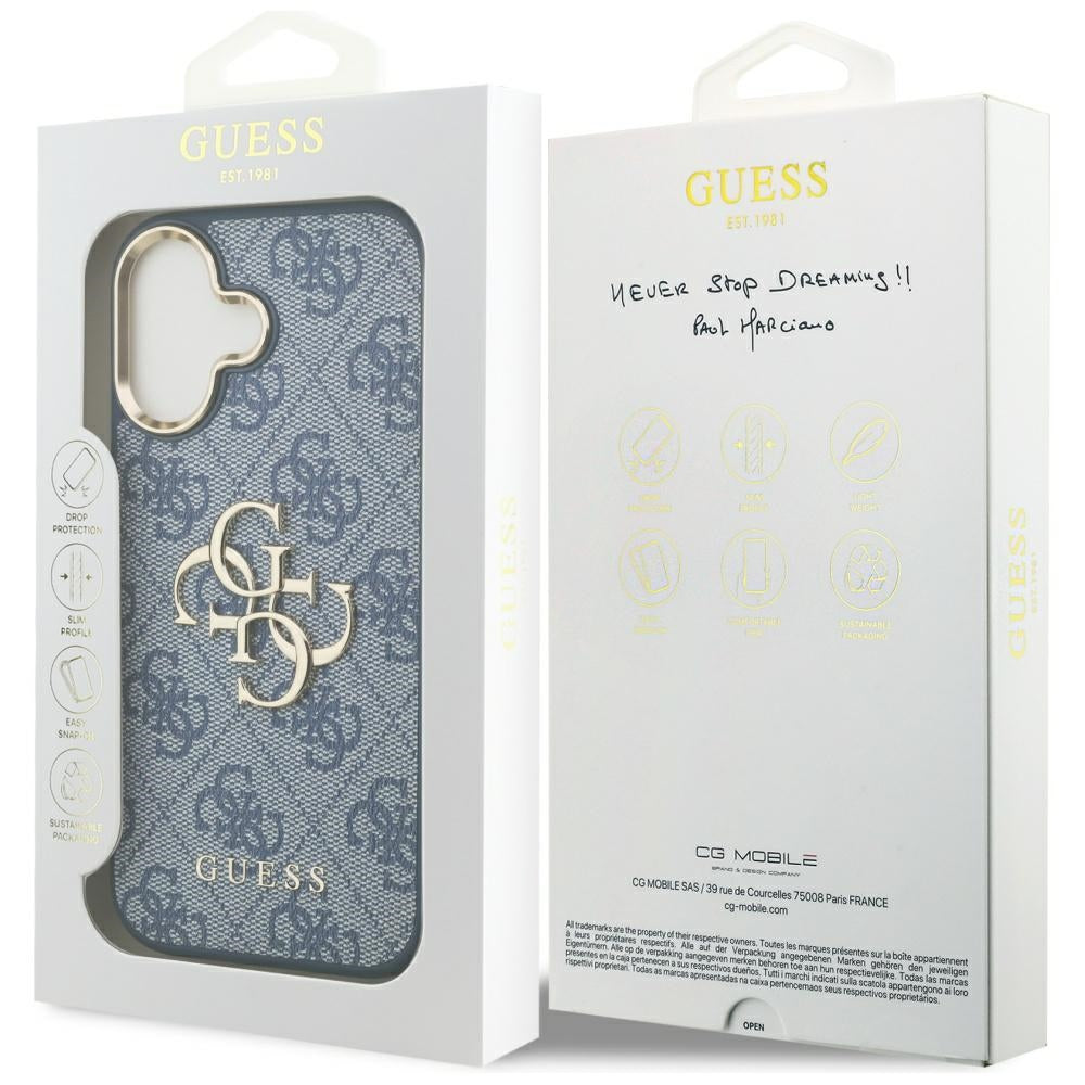 Étui pour Apple iPhone 17, Guess, Big 4G Logo Classic, Bleu Doré.