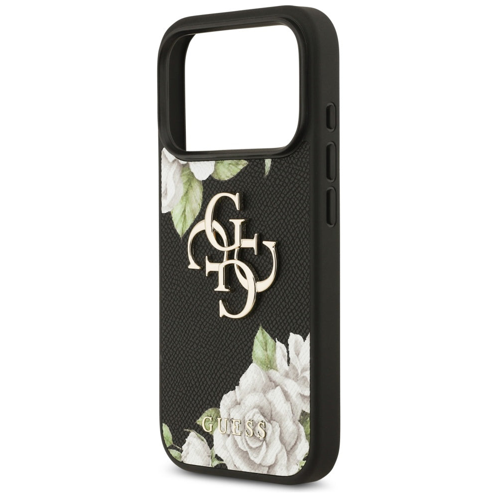 Étui pour Apple iPhone 17 Pro, Guess, 4G Grained Roses Big Logo, Noir