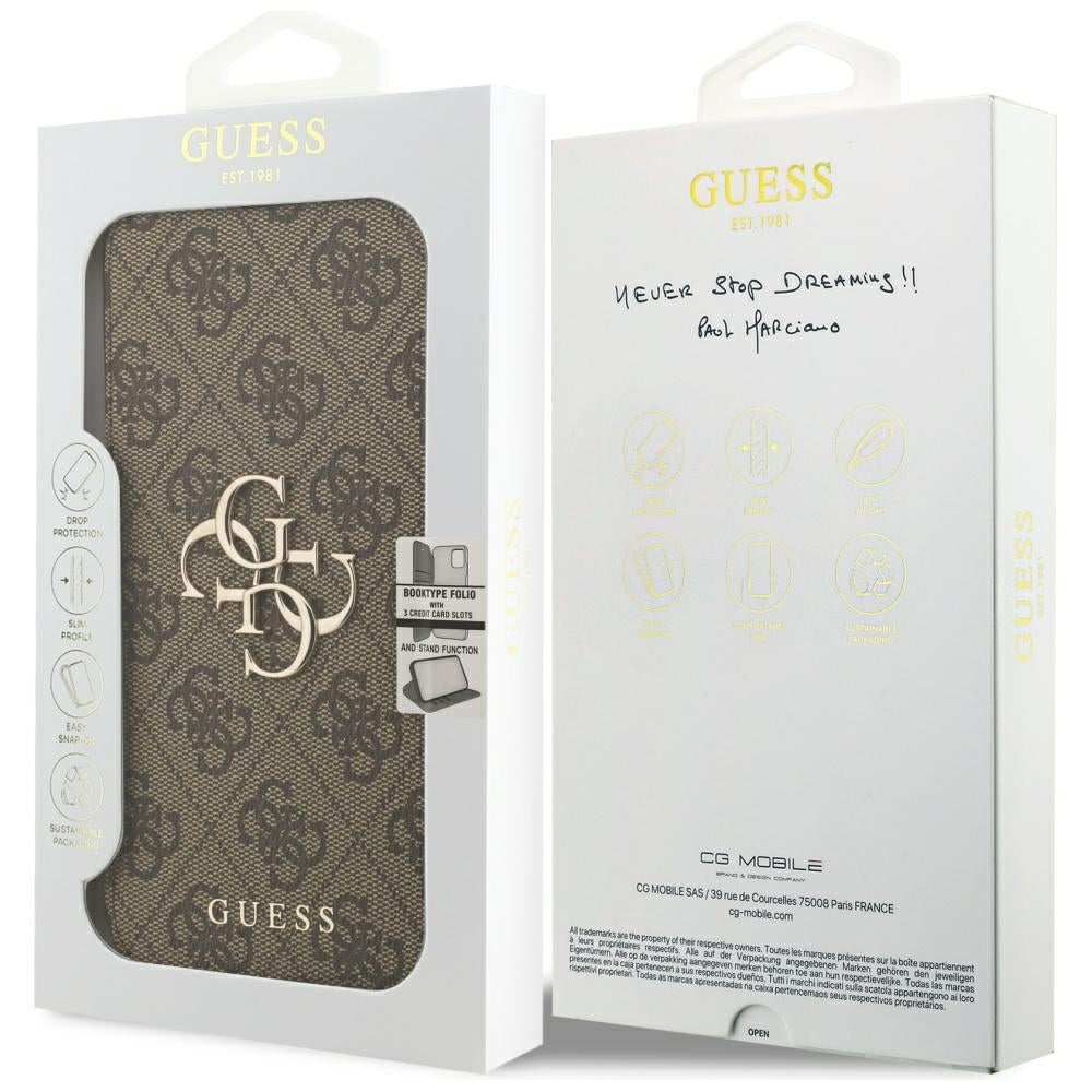 Étui pour Apple iPhone 17 Pro, Guess, Logo Métal 4G, Marron