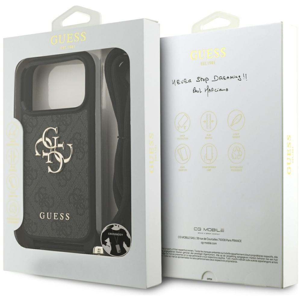 Housse pour Apple iPhone 17 Pro, Guess, Crossbody Cord 4G Big Log, Noire