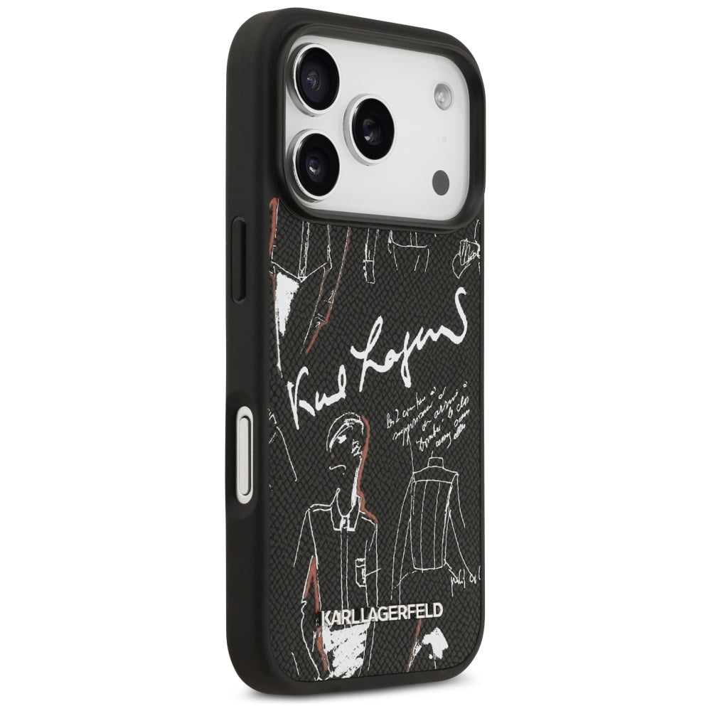 Hülle für Apple iPhone 17 Pro, Karl Lagerfeld, Grained Pattern Logo, Schwarz
