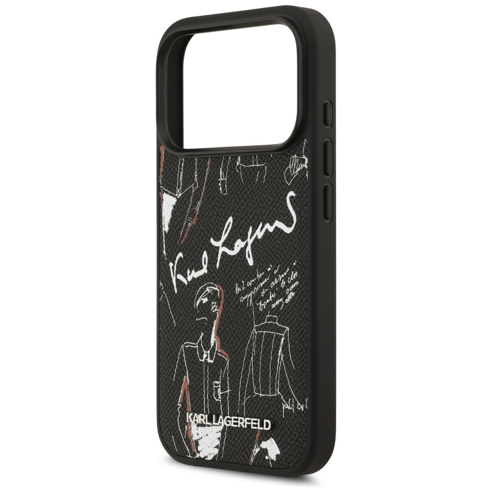 Hülle für Apple iPhone 17 Pro, Karl Lagerfeld, Grained Pattern Logo, Schwarz