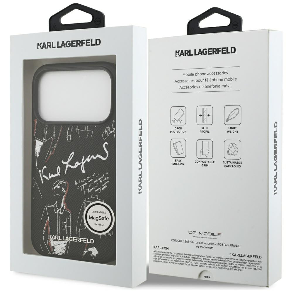 Hülle für Apple iPhone 17 Pro, Karl Lagerfeld, Grained Pattern Logo, Schwarz