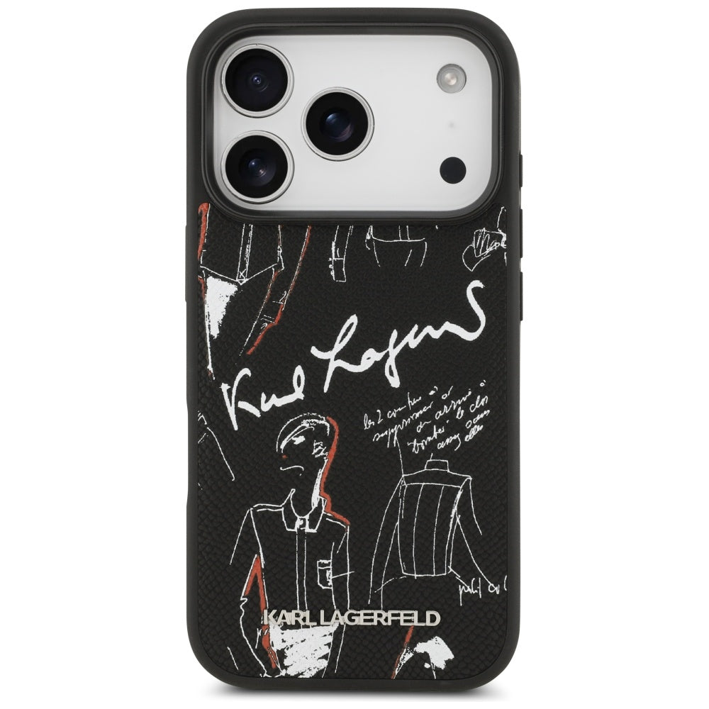 Hülle für Apple iPhone 17 Pro, Karl Lagerfeld, Grained Pattern Logo, Schwarz