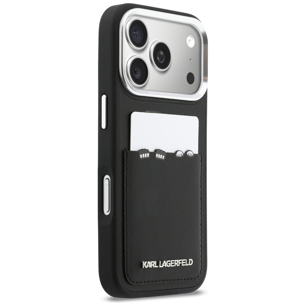 Étui pour Apple iPhone 17 Pro, Karl Lagerfeld, Impression Karl & Choupette avec poche, Noir