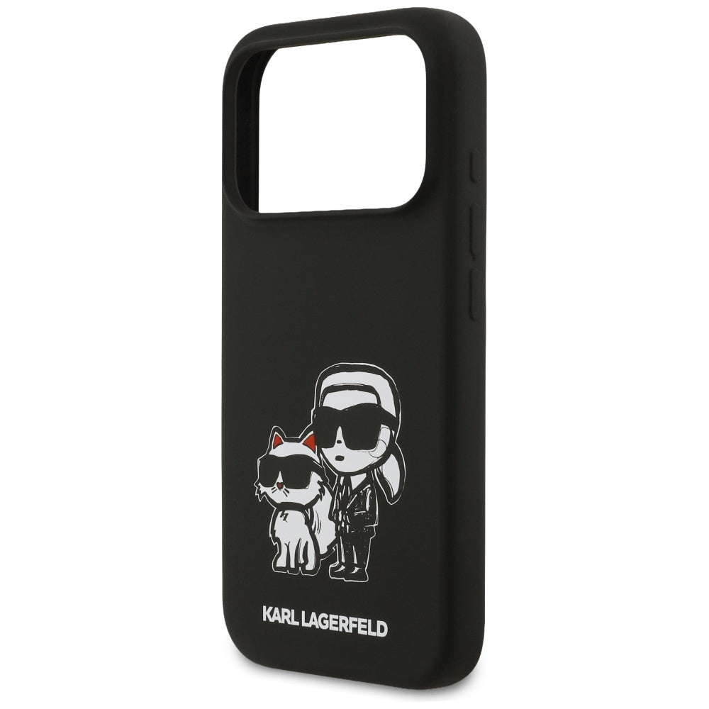 Hülle für Apple iPhone 17 Pro, Karl Lagerfeld, Sketch und Logo Karl & Choupette, Schwarz