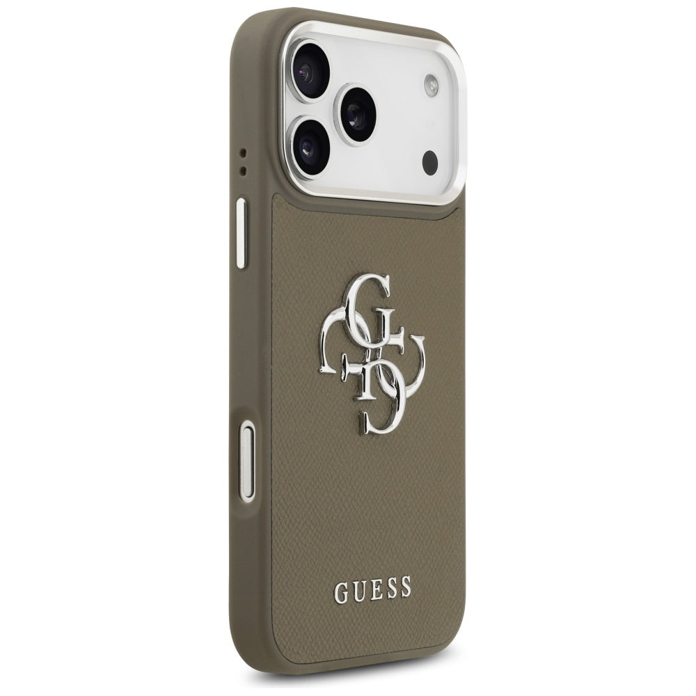 Étui pour Apple iPhone 17 Pro Max, Guess, 4G Grained Big And Classic Logo, Marron Argenté