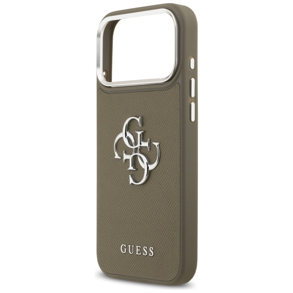 Étui pour Apple iPhone 17 Pro Max, Guess, 4G Grained Big And Classic Logo, Marron Argenté