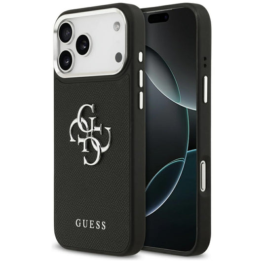 Étui pour Apple iPhone 17 Pro Max, Guess, 4G Grained Big and Classic Logo, Noir Argenté