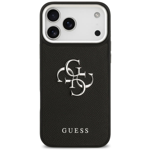 Étui pour Apple iPhone 17 Pro Max, Guess, 4G Grained Big and Classic Logo, Noir Argenté