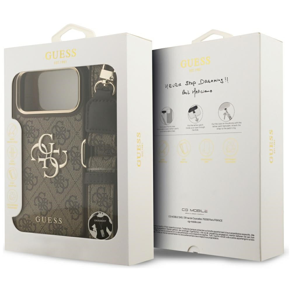 Étui pour Apple iPhone 17 Pro Max, Guess, Big 4G Classic Logo avec grande sangle, Marron
