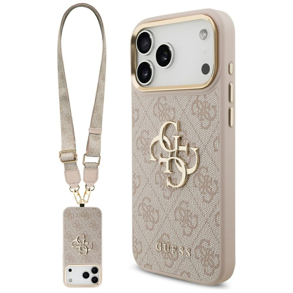 Étui pour Apple iPhone 17 Pro Max, Guess, Big 4G Classic Logo avec grande bandoulière, Rose.