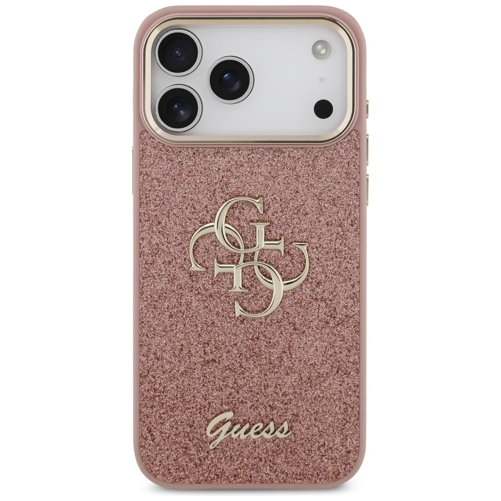Hülle für Apple iPhone 17 Pro Max, Guess, Fixed Glitter Big 4G Metal Frame, Rosa