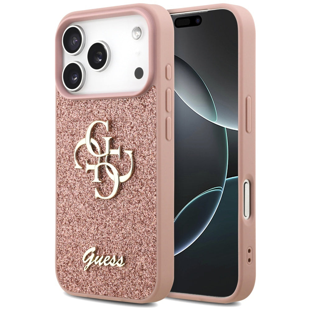 Étui pour Apple iPhone 17 Pro Max, Guess, Fixed Glitter Big 4G, Rose