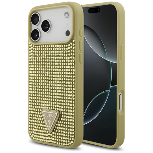 Étui pour Apple iPhone 17 Pro Max, Guess, Logo Triangle en Strass, Doré