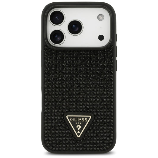 Housse pour Apple iPhone 17 Pro Max, Guess, Logo Triangle en Strass, Noire