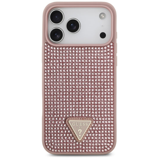 Étui pour Apple iPhone 17 Pro Max, Guess, logo triangle en strass, Rose
