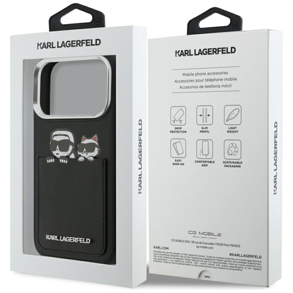 Case for Apple iPhone 17 Pro Max, Karl Lagerfeld, Karl & Choupette Print with Pocket, Black