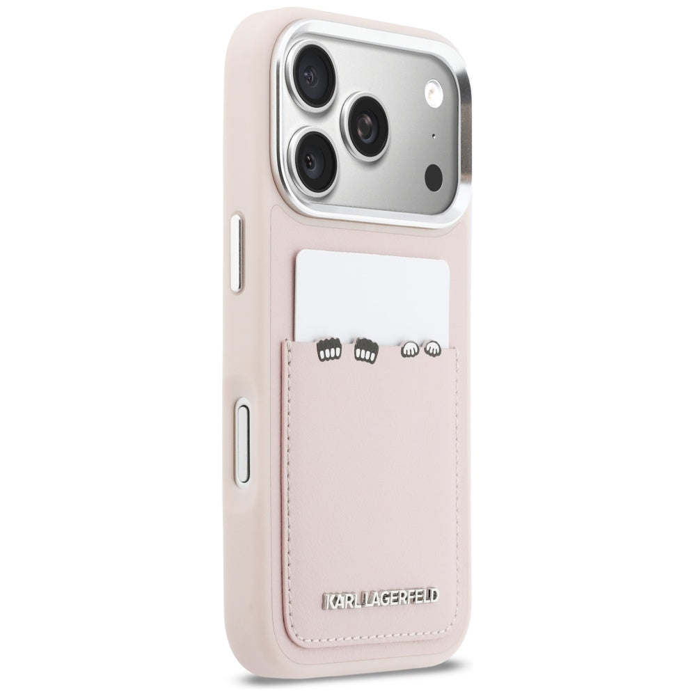 Étui pour Apple iPhone 17 Pro Max, Karl Lagerfeld, Impression Karl & Choupette avec poche, Rose