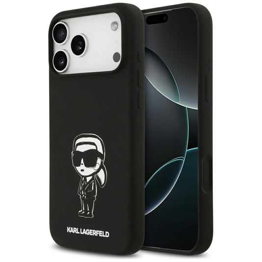 Housse pour Apple iPhone 17 Pro Max, Karl Lagerfeld, Sketch and Logo Karl, Noire