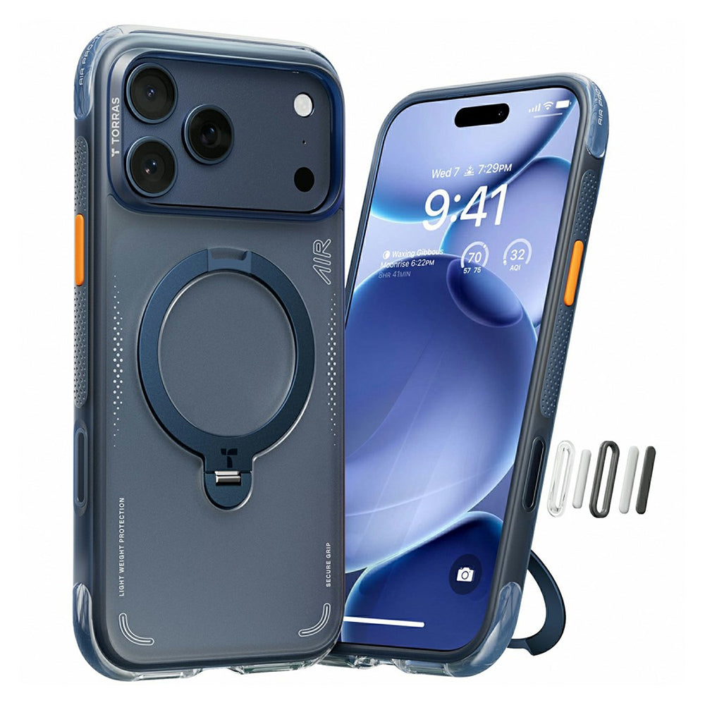 MagSafe Hülle für Apple iPhone 17 Pro Max, Torras, Ostand Spin Air, Blau