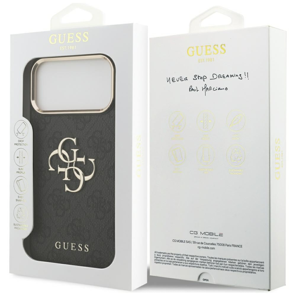 Coque pour Apple iPhone 18 Pro / 17 Pro, Guess, 4G Big Classic Logo, Noire