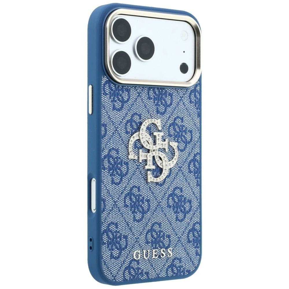 Coque pour Apple iPhone 18 Pro / 17 Pro, Guess, 4G Big Strass Logo, Bleue