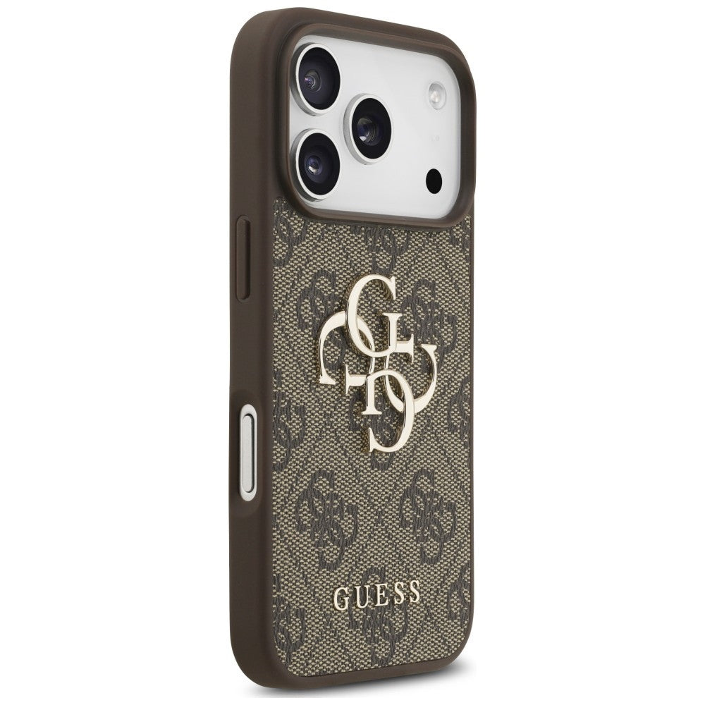 Hülle für Apple iPhone 18 Pro / 17 Pro, Guess, 4G Classic Logo mit Riemen, Braun