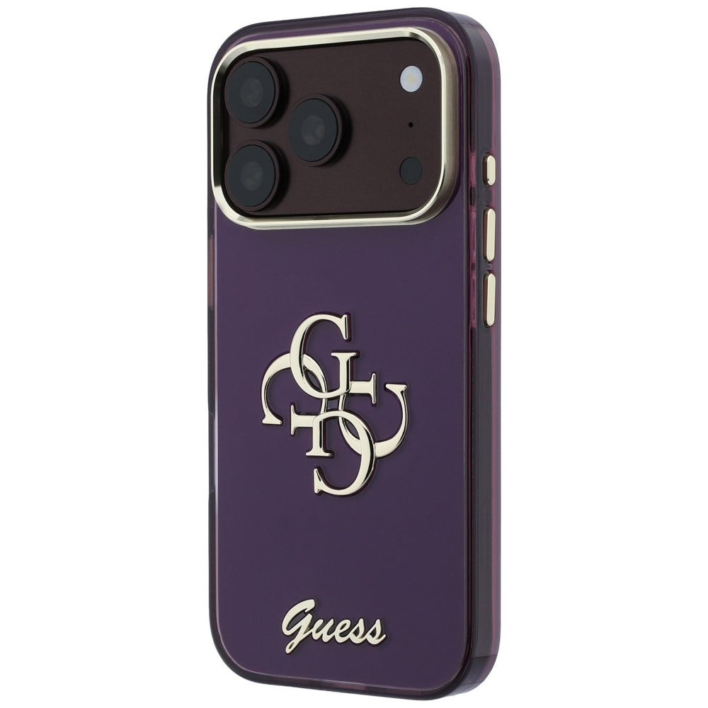 Coque pour Apple iPhone 18 Pro / 17 Pro, Guess, IML 4G Metal Script, Bordeaux