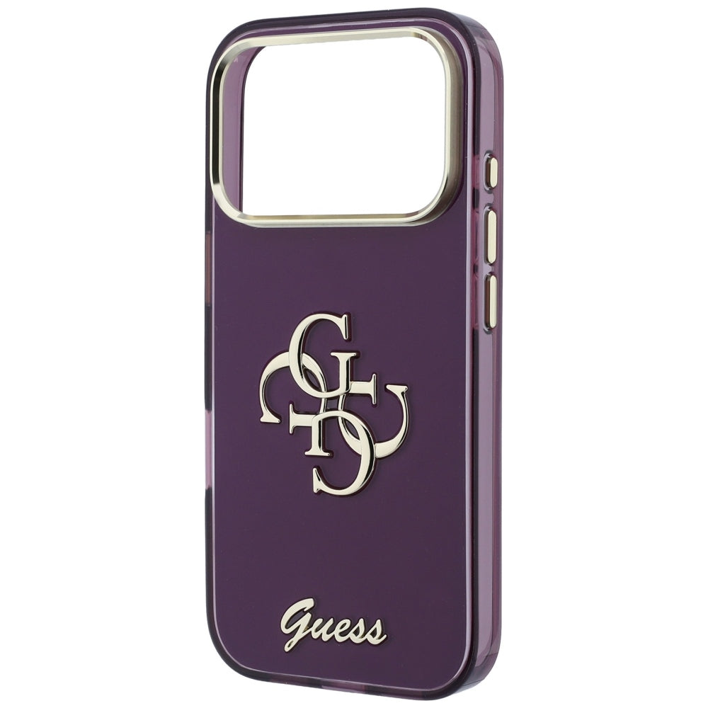 Coque pour Apple iPhone 18 Pro / 17 Pro, Guess, IML 4G Metal Script, Bordeaux