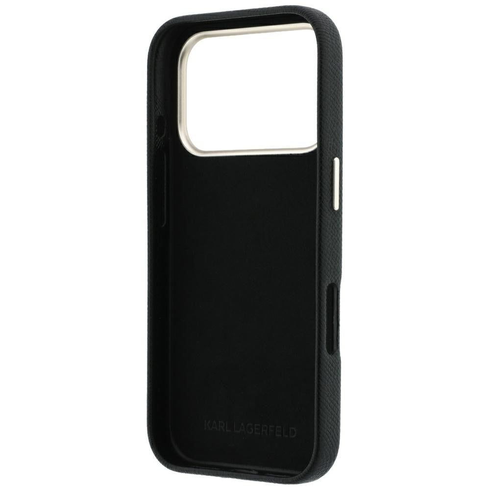 Coque pour Apple iPhone 18 Pro / 17 Pro, Karl Lagerfeld, Logo Signature en Résine Lisse et Grande, Noire
