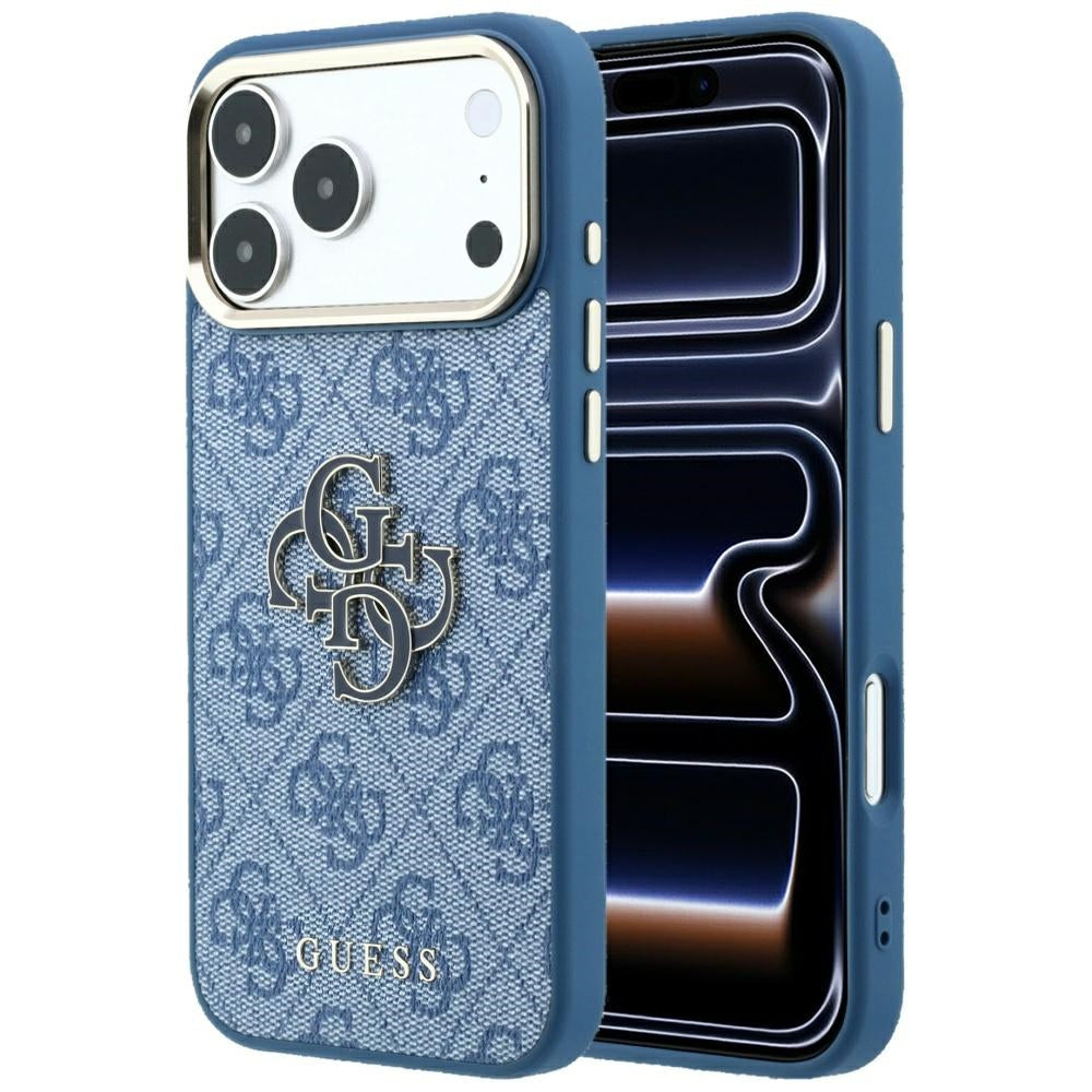 Coque pour Apple iPhone 18 Pro Max / 17 Pro Max, Guess, Logo Résine 4G Grand, Bleue